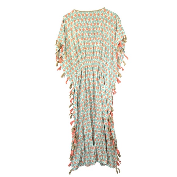SKEMO Kaftan Dress Beach Cover Up Fringe Beads Embroidered Size Small - Picture 2 of 14